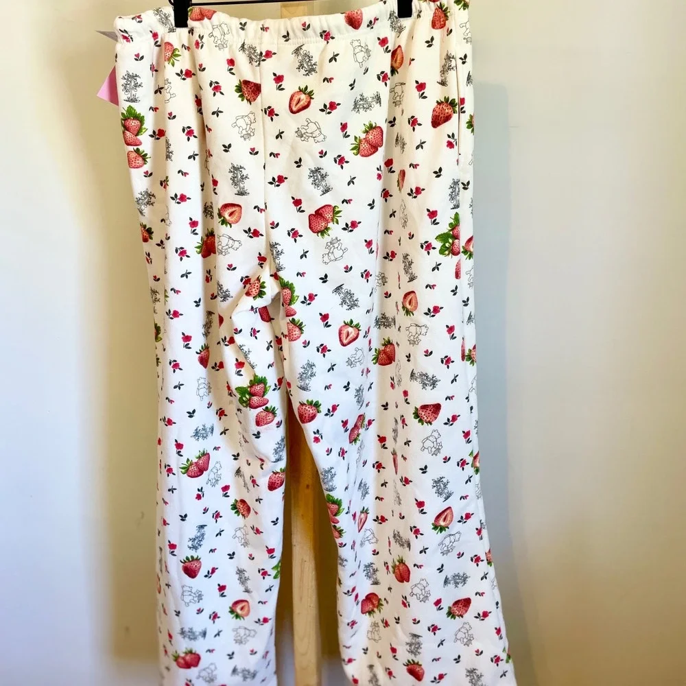 Disney Winnie the Pooh Strawberry Wide Leg Pajama Pants Off White XXL NWT - Picture 3 of 7
